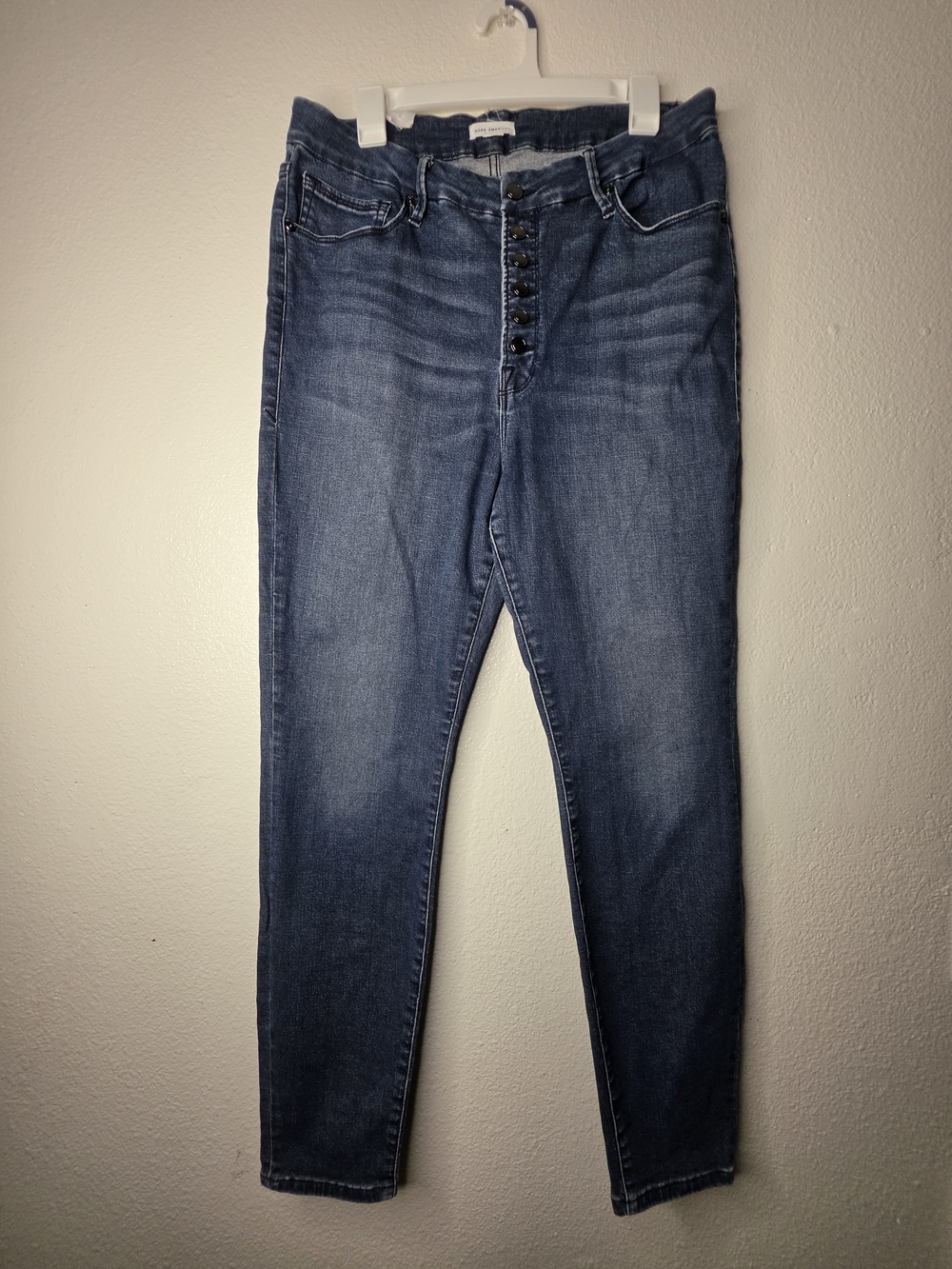 Good American Good Legs Blue Medium Wash High Rise Slim Skinny Jeans Size 16